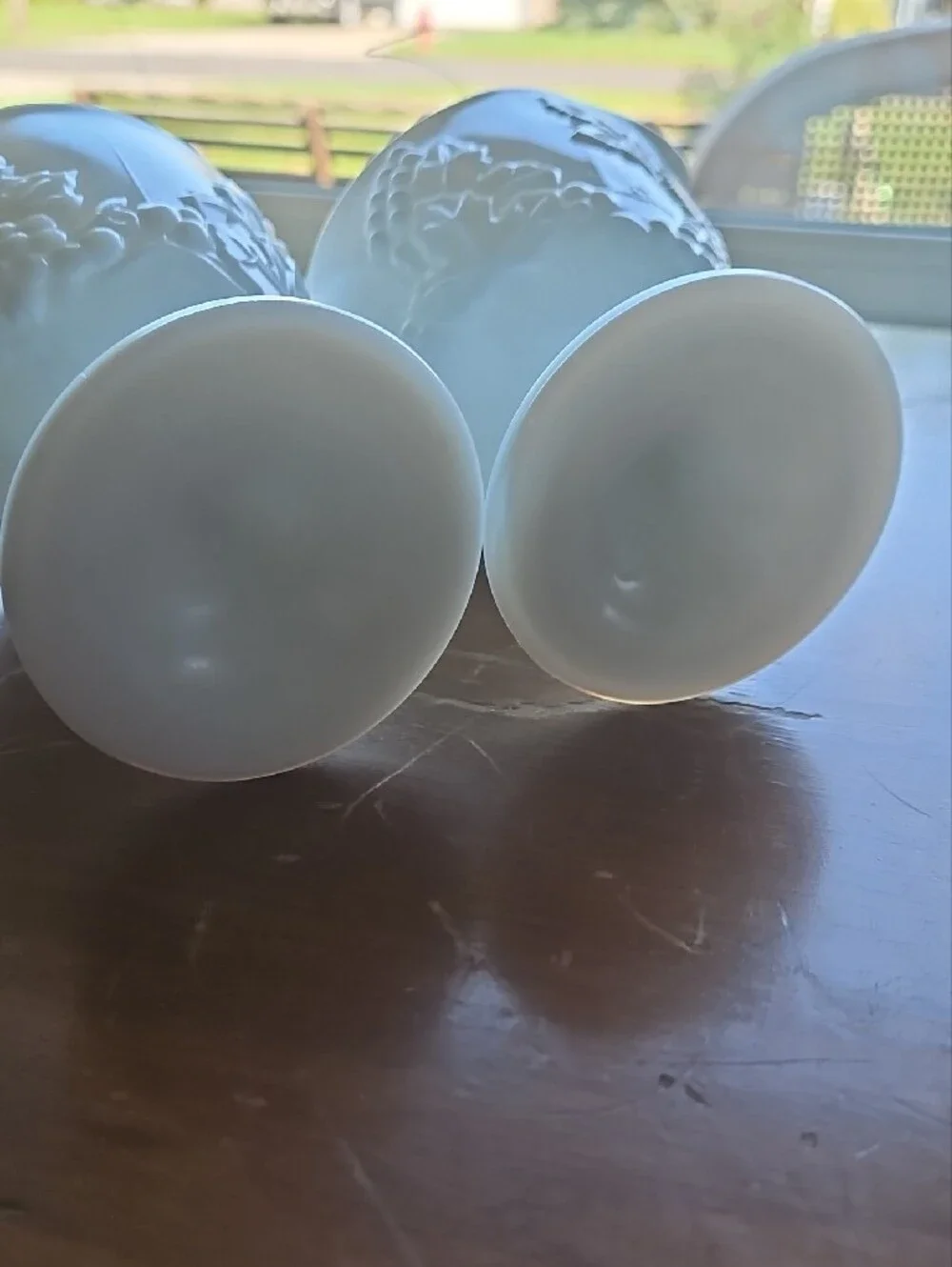Indiana Harvest Grape Milk Glass Pedestal Creamer and Sugar Set